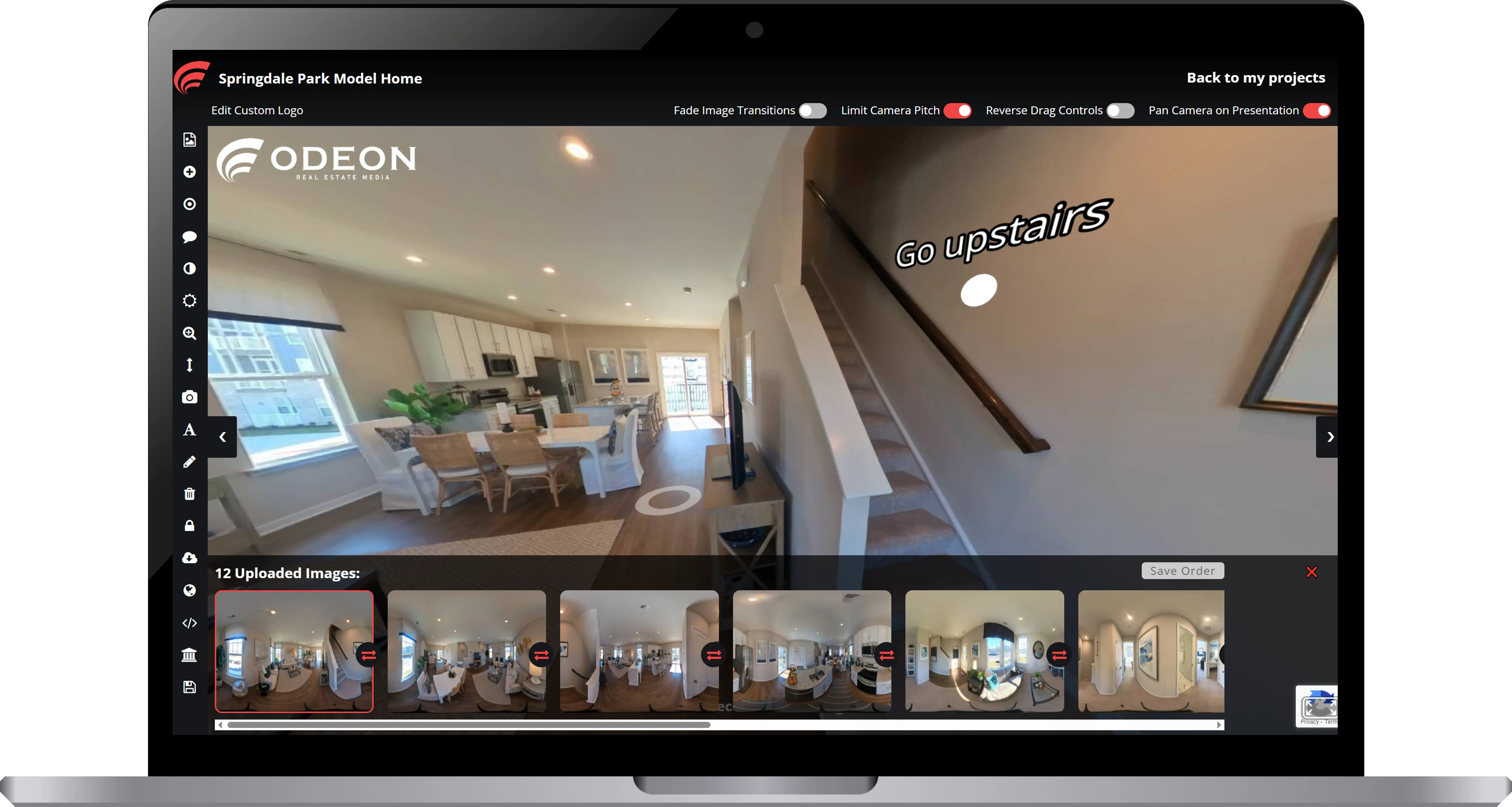 Screen shot of Odeon's project editor for creating 360 tours