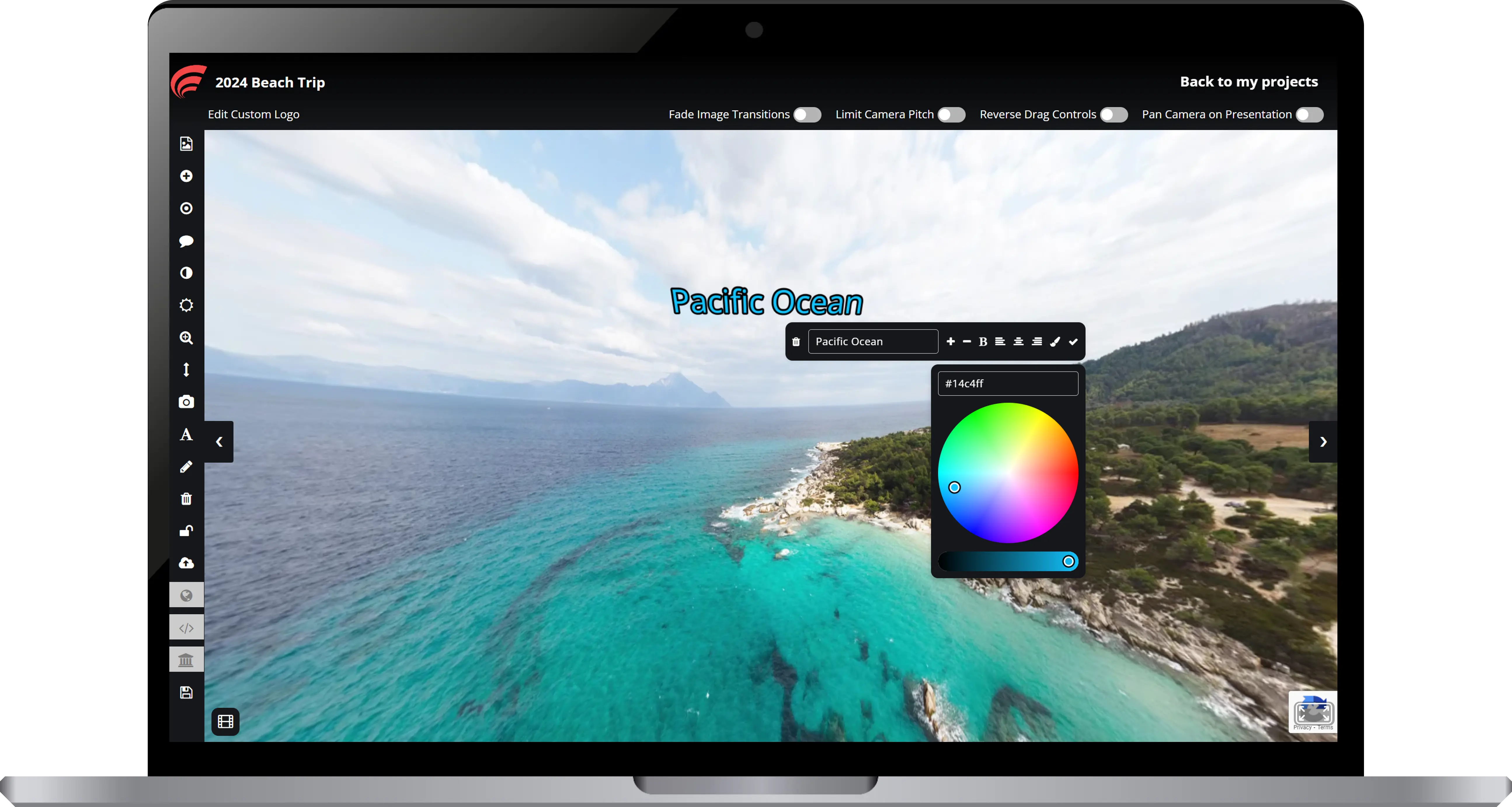 Second screenshot of Odeon's project editor to create 360 virtual tours.